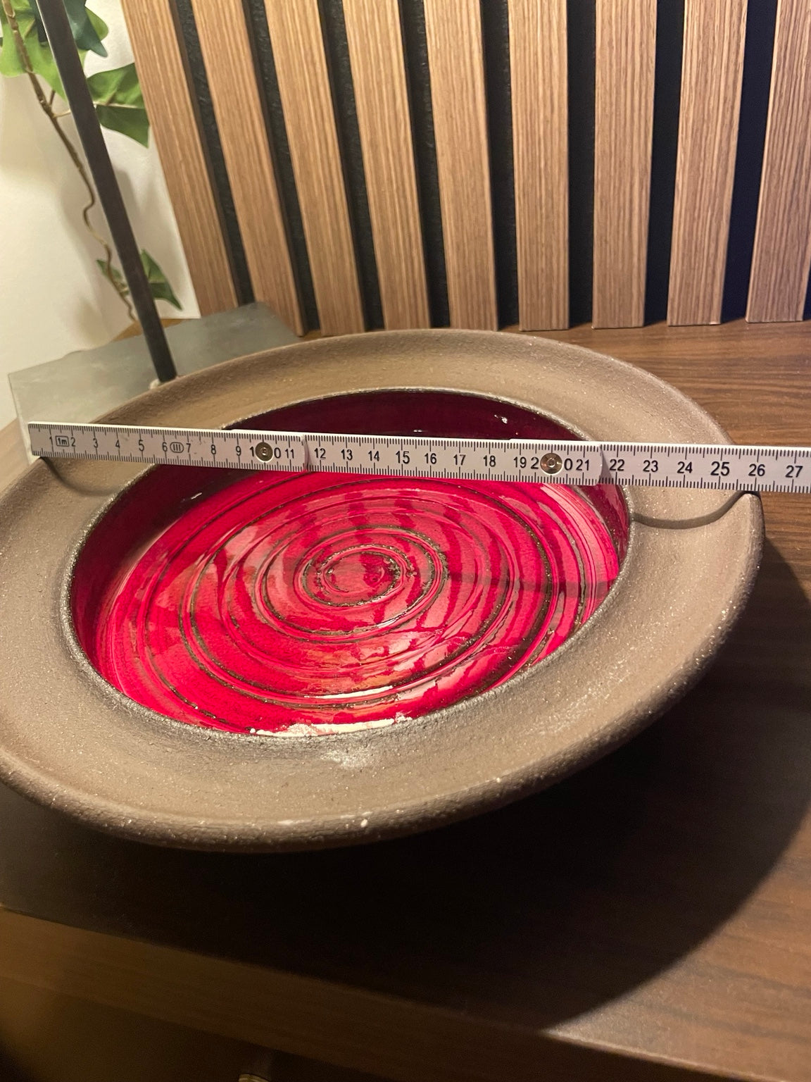 Danish Mid-Century Studio Pottery Bowl by Lehmann Denmark – Large Red Spiral Glaze Bowl, 1960s