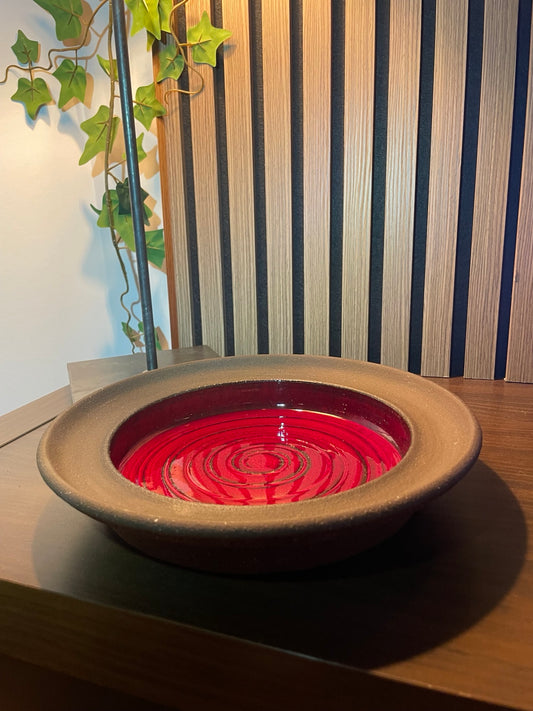 Danish Mid-Century Studio Pottery Bowl by Lehmann Denmark – Large Red Spiral Glaze Bowl, 1960s